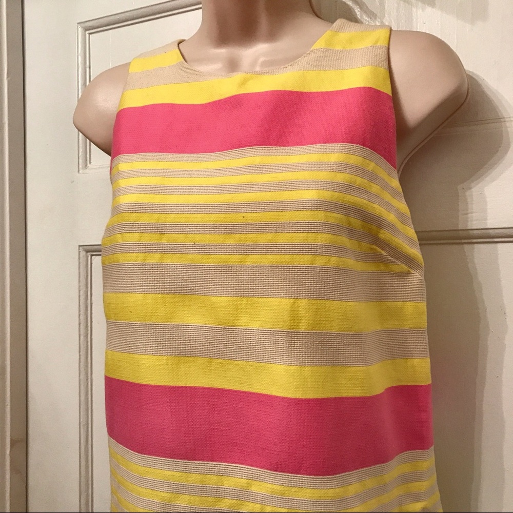 LOFT Sleeveless Stripe Shift Dress in Pink and Yellow - Picture 4 of 7